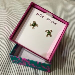 New Betsey Johnson frog earrings. Green, pink, gold.